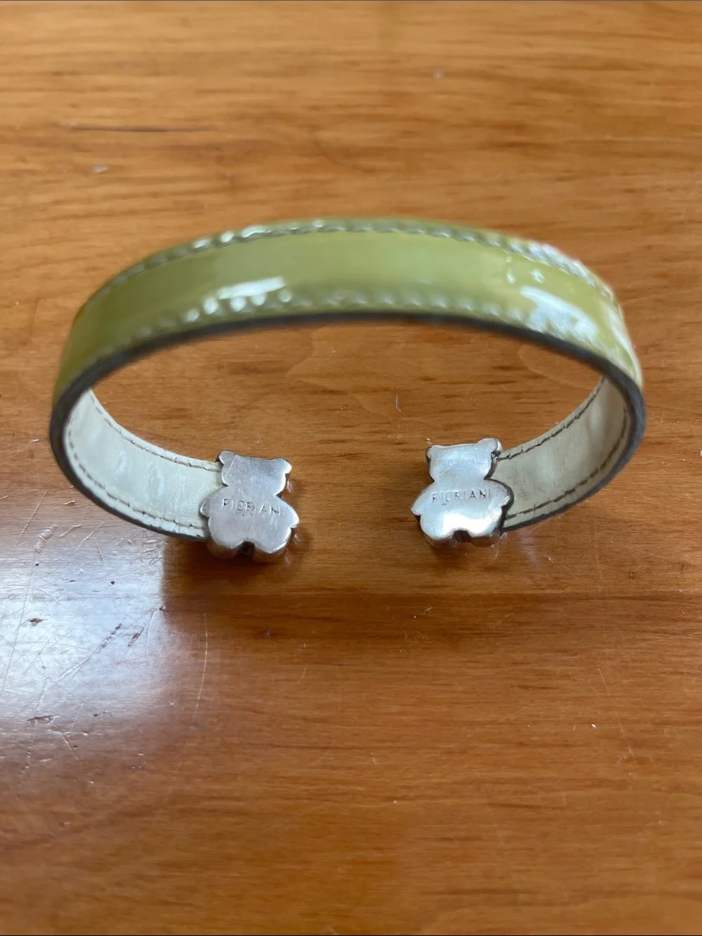 TOUS Sterling Silver Bear Patent Leather Cuff Bracelet